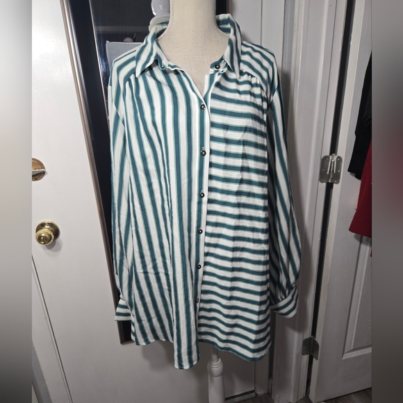 Anthropologie Green and White Striped Blouse - Picture 4 of 14